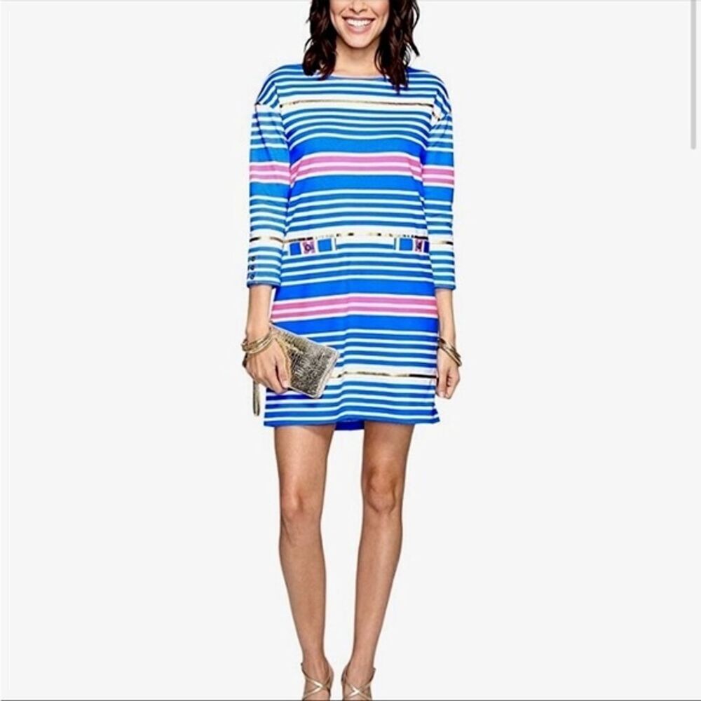 Lilly Pulitzer Lena Tiki Stripe Dress Tunic Multicolor Tropical Resortwear XS
